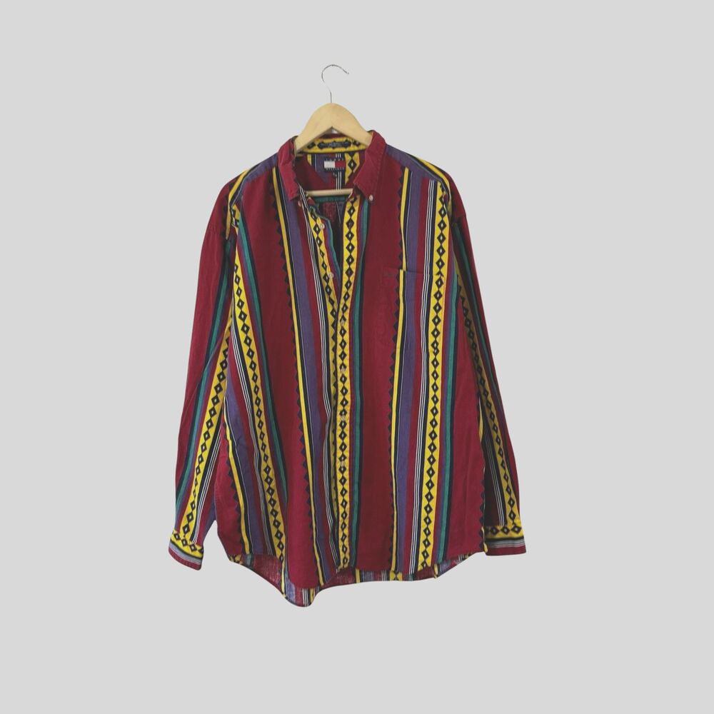 Vintage 1990's 90's Tommy Hilfiger X-large Button Shirt Southwestern Mens READ